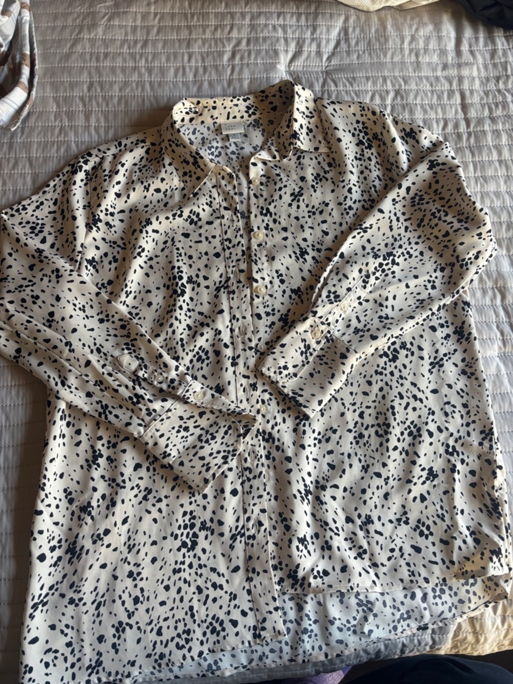 a new day Cream Button-Front Blouse with Black Spot Print